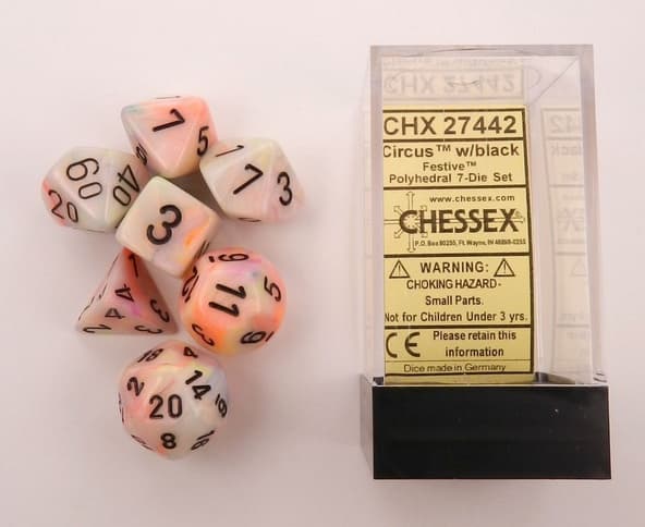7 Die Set Chessex FESTIVE VIBRANT brown Dice VIBRANTE marrone Dadi Dado 27441 immagine 1