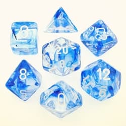 7 Die Set Chessex NEBULA BLUE white Dice BLU bianco Dadi Dado 27466