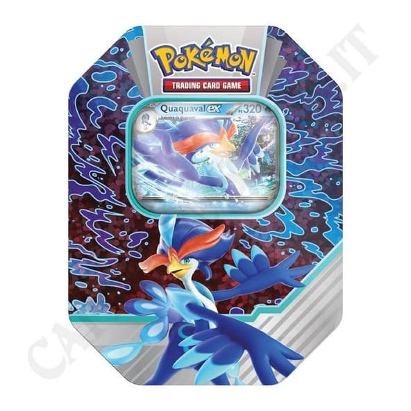 Pokemon Tin da collezione Paldea Partners Quaquaval EX Mazzo Deck Box Metallo INGLESE immagine 1