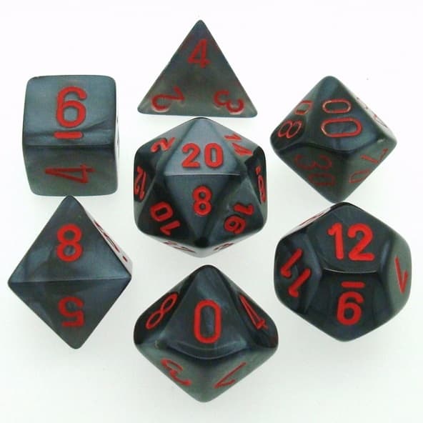 7 Die Set Chessex VELVET BLACK red Dice NERO rosso Dadi Dado 27478 immagine 1