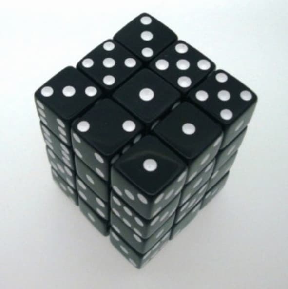 36 d6 Die Set Chessex OPAQUE BLACK white Dice OPACO NERO bianco Dadi Dado 25808 immagine 1